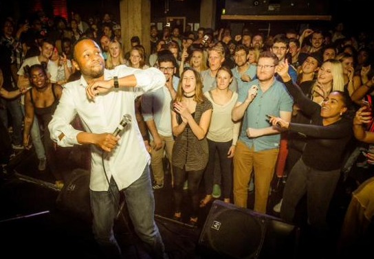 Live performer with the crowd at The Big Brunch, Freight Brixton